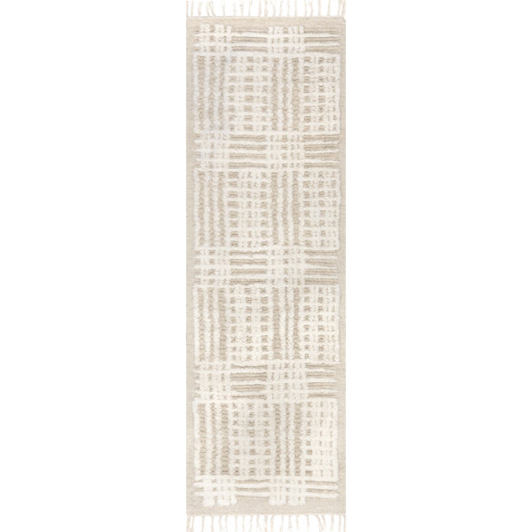 Arvin Olano x Rugs USA Crissy Crosshatch Shag Wool Beige Area Rug